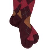 Merino Wool knee-high socks with Diamond Pattern - Aubergine and squirrel | Doré Doré