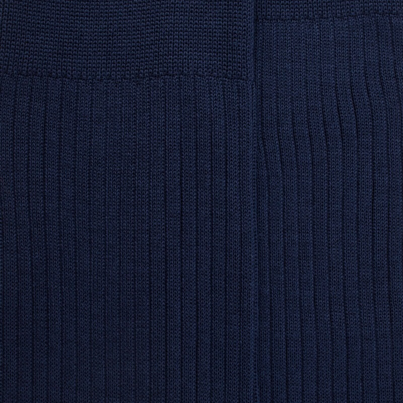 Ribbed knee-high socks in mercerised cotton lisle - Navy blue | Doré Doré