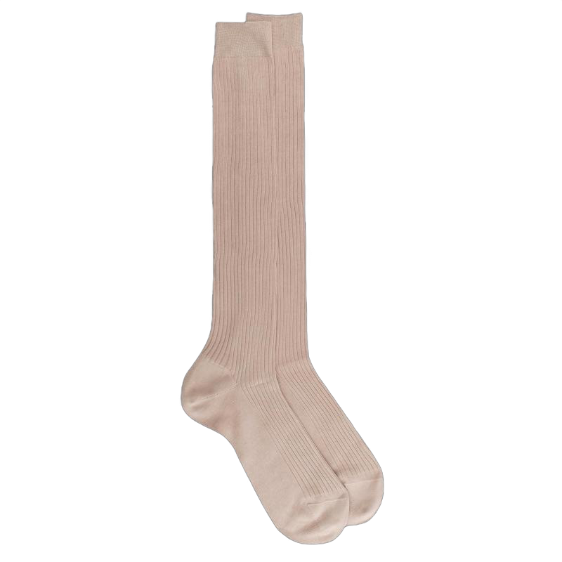 Men's pure cotton lisle ribbed knee-high socks - Beige | Doré Doré