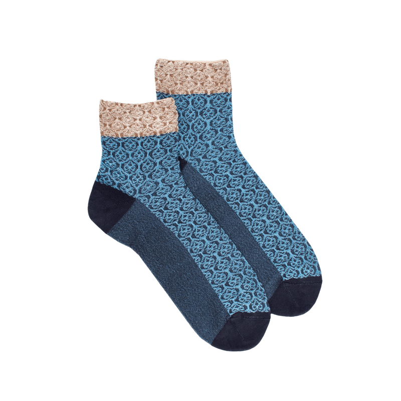 Women's long socks in viscose patterned Arabian design - Azure | Doré Doré