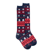 Women's Christmas Greek patterned cotton long socks - Royal Blue | Doré Doré