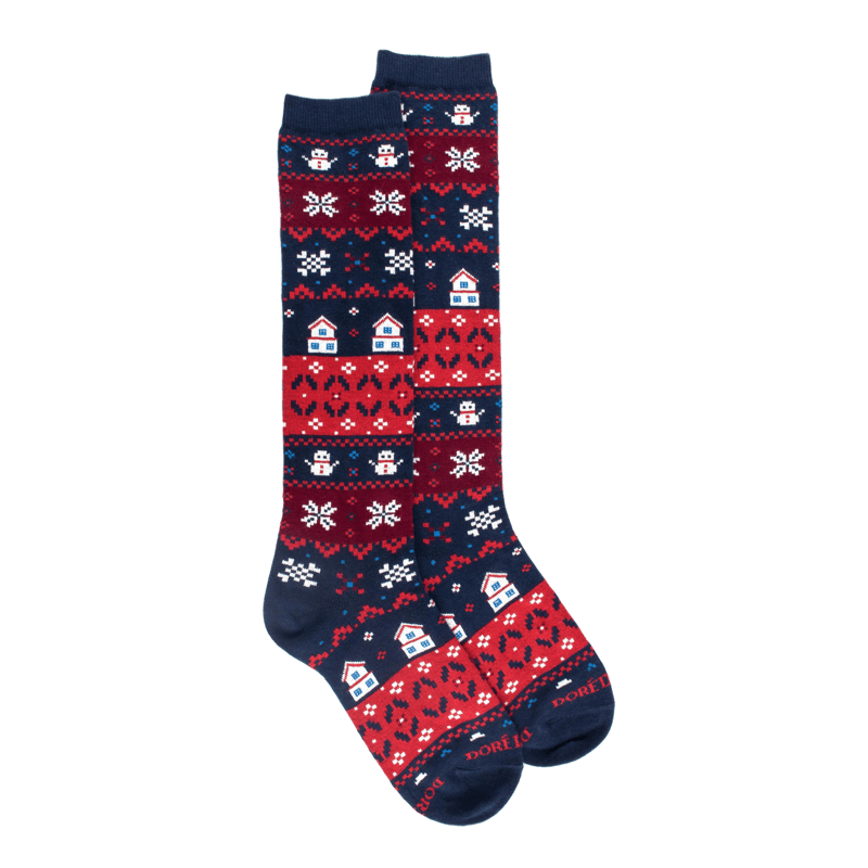 Women's Christmas Greek patterned cotton long socks - Royal Blue | Doré Doré