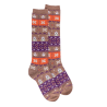 Women's Christmas Greek patterned cotton long socks - Brown Quail