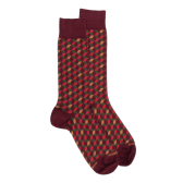 Men's Egyptian cotton socks patterned 3D cubes - Aubergine | Doré Doré