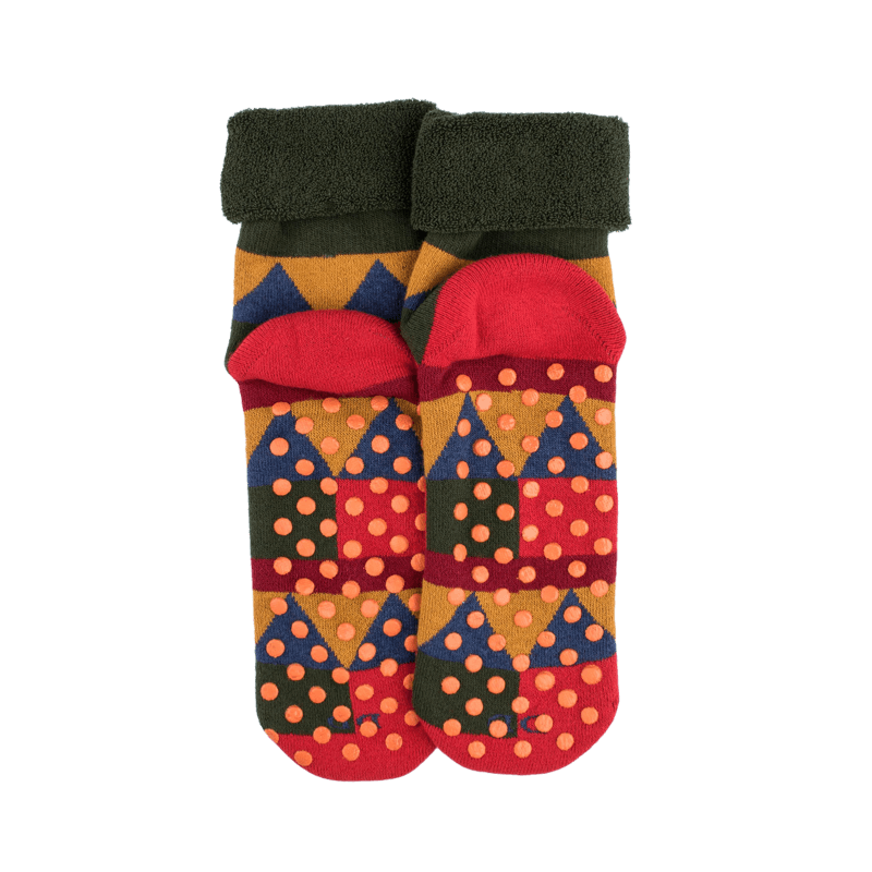 Children's geometric patterned cotton anti-slip socks - Red | Doré Doré