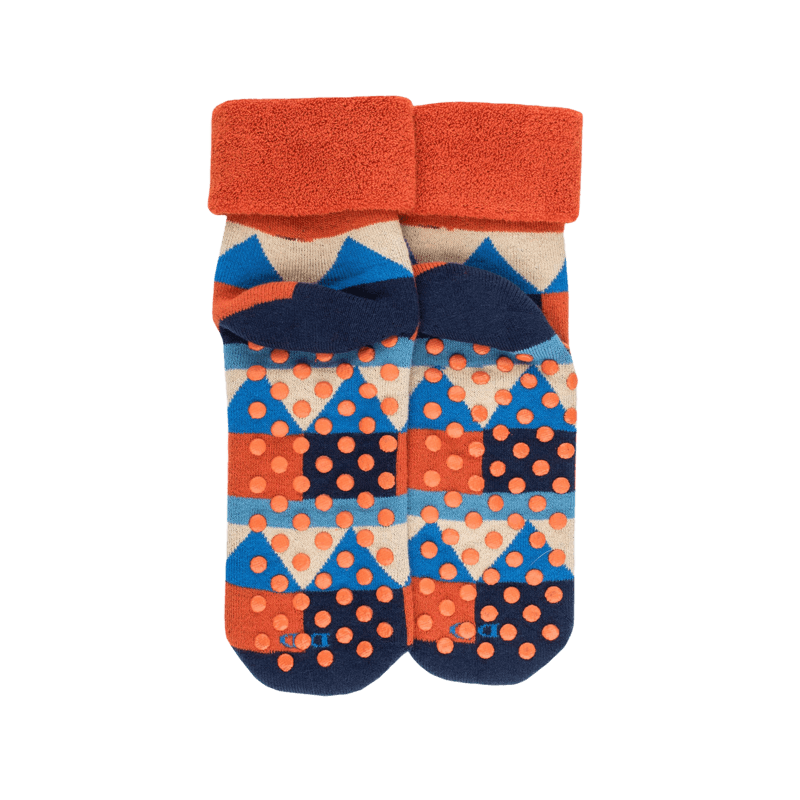 Children's geometric patterned cotton anti-slip socks - Royal Blue | Doré Doré