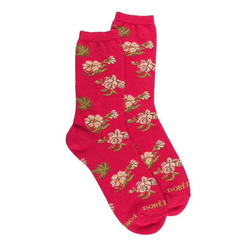 Women's rose patterned cotton socks - Red mullet colour | Doré Doré