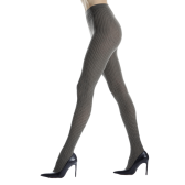Sheer tights for women solid color patterned vertical braid - Olive green | Doré Doré