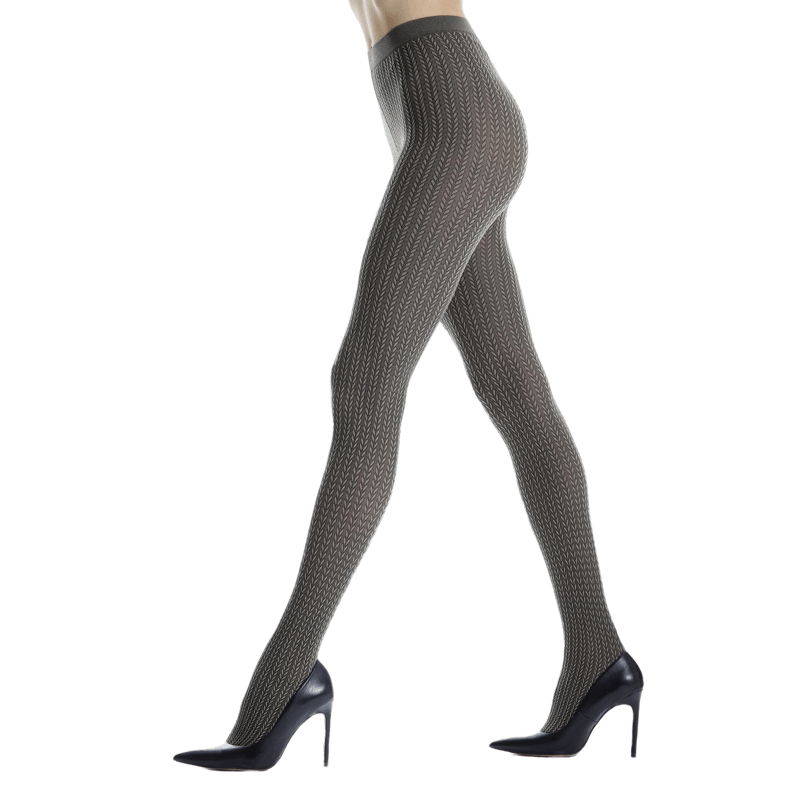 Sheer tights for women solid color patterned vertical braid - Olive green | Doré Doré