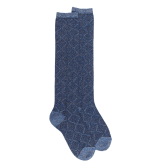Women's long socks in Egyptian cotton and cashmere diamond patterned glitter effect - Dark blue | Doré Doré