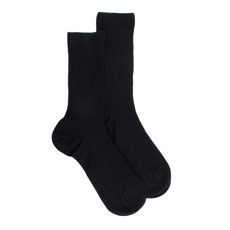 Women's plain wool ribbed socks - Black | Doré Doré