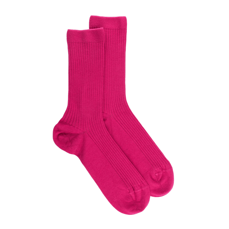 Women's plain wool ribbed socks - Oleander rose | Doré Doré