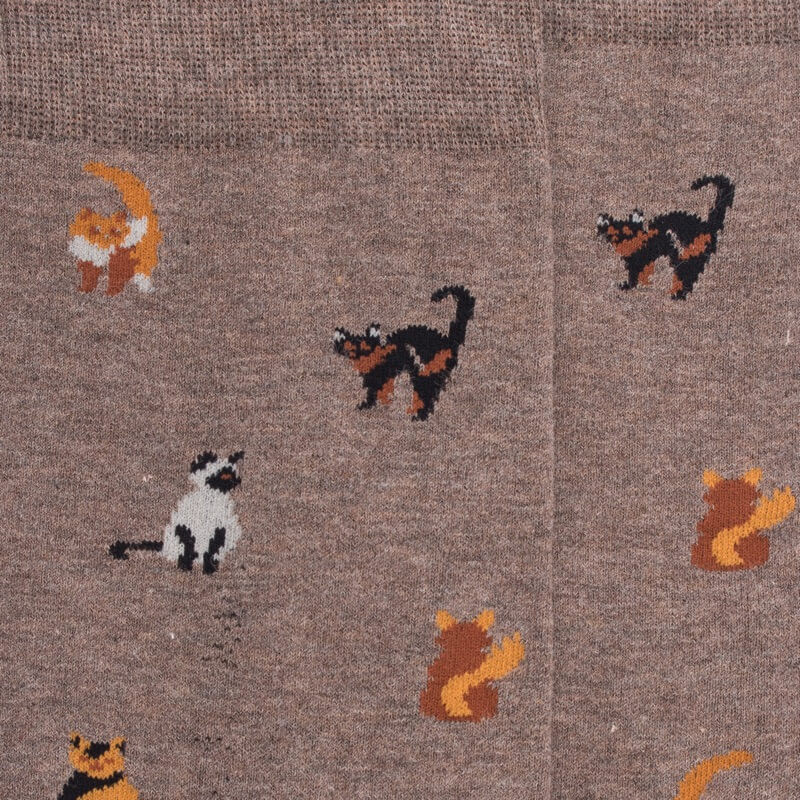 Men's cotton socks with cats repeat pattern - Cream | Doré Doré