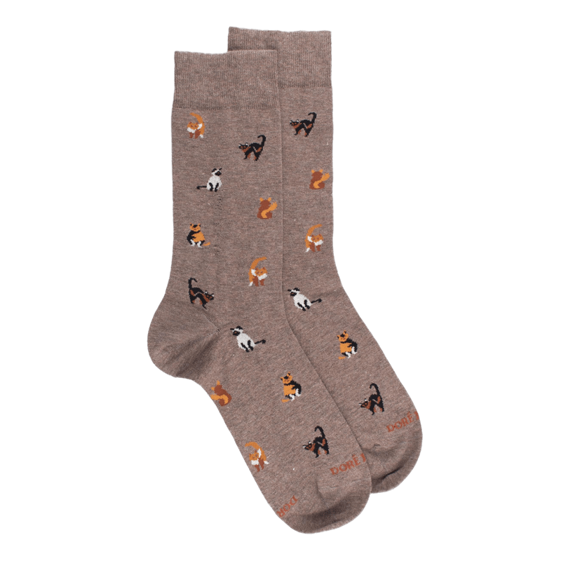 Men's cotton socks with cats repeat pattern - Cream | Doré Doré