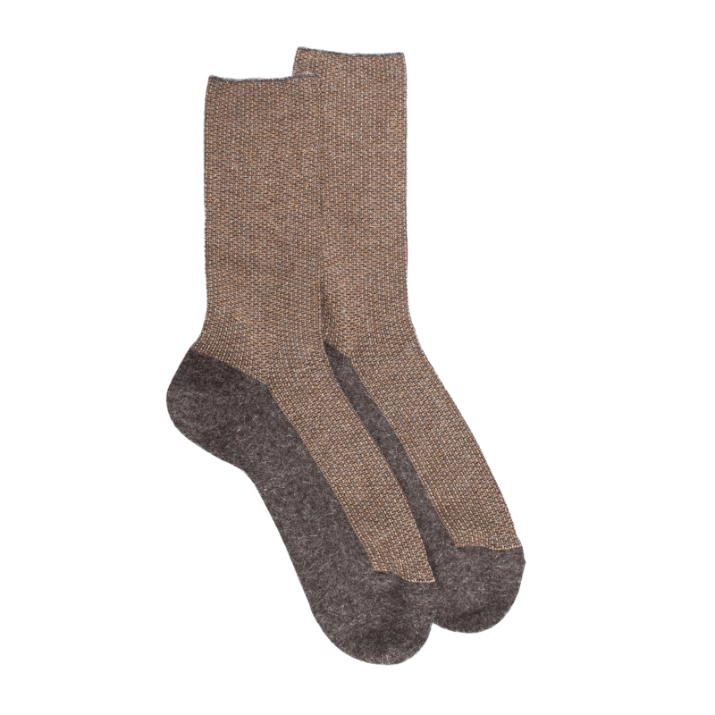 Women's glitter elastic-free wool and angora socks - Light brown | Doré Doré