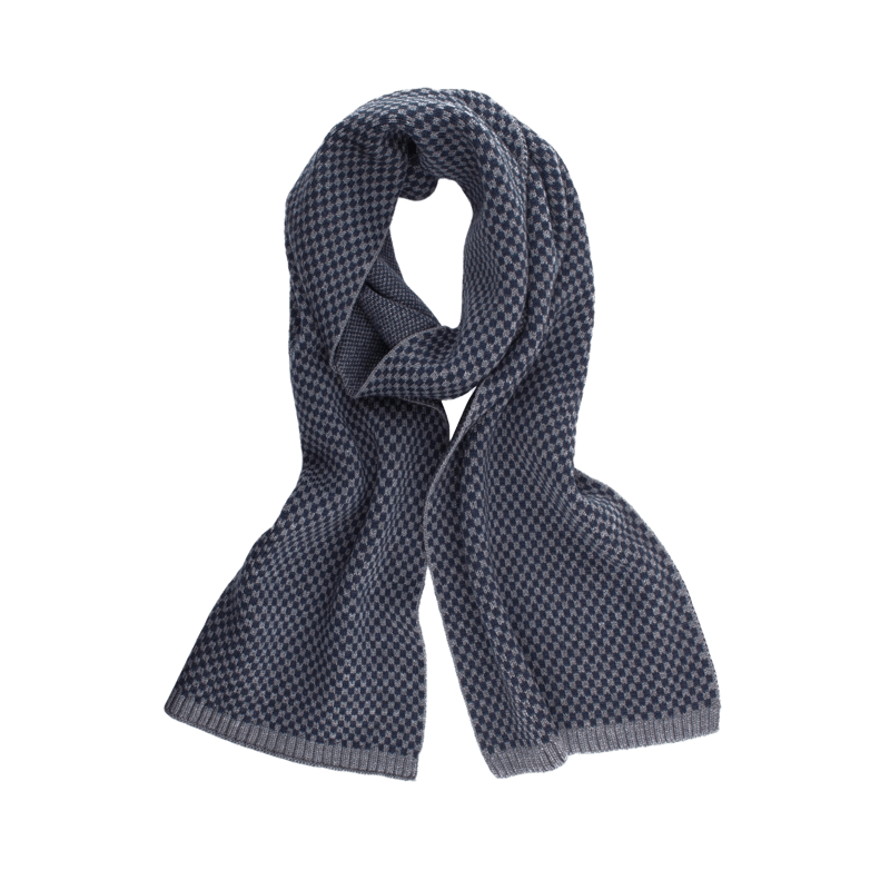 Two-color rectangle patterned virgin wool men's scarf - Oxford grey | Doré Doré