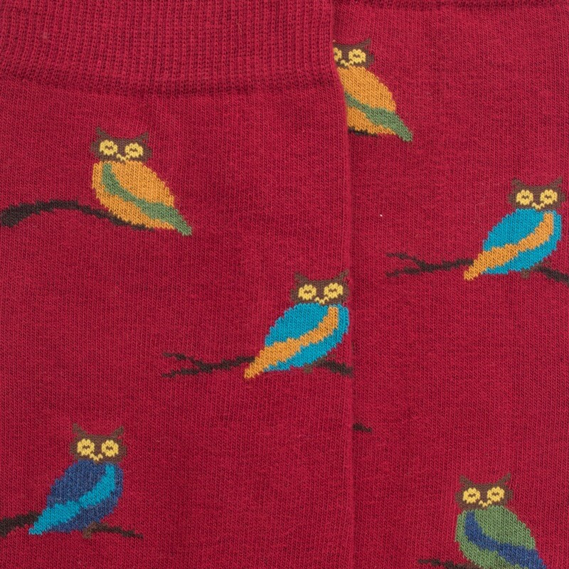 Men's owl patterned cotton socks - Amaranth red | Doré Doré