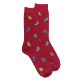 Men's owl patterned cotton socks - Amaranth red | Doré Doré
