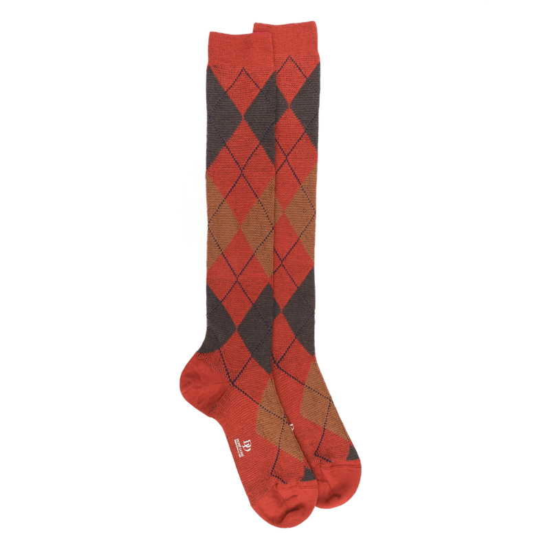 Men's long wool socks patterned in three colors - Orange | Doré Doré