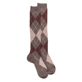 Men's long wool socks patterned in three colors - Light brown | Doré Doré