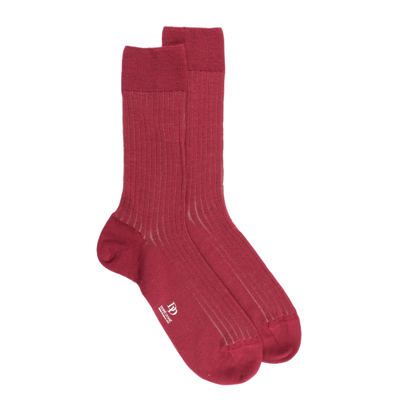 Men's wool and cotton rib vanisé socks - Red | Doré Doré