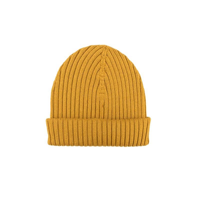 Unisex ribbed wool, silk and cashmere plain beanie - Yellow Mustard | Doré Doré