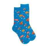 Kid's short socks made of lisle with coloured fish pattern - Blue | Doré Doré