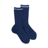 Kids's short socks in solid-coloured ribbed Scottish thread - Royal Blue | Doré Doré