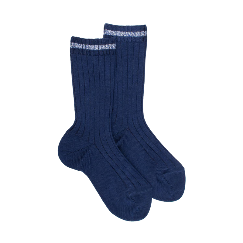 Kids's short socks in solid-coloured ribbed Scottish thread - Royal Blue | Doré Doré