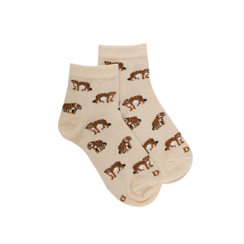 Kid's short socks in jaguar patterned lisle - Beige Linen | Doré Doré