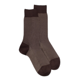 Men's strengthened cotton lisle socks, with birdseye pattern - Coffee colour | Doré Doré