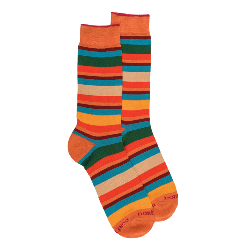 Men's striped cotton lisle socks - Orange | Doré Doré