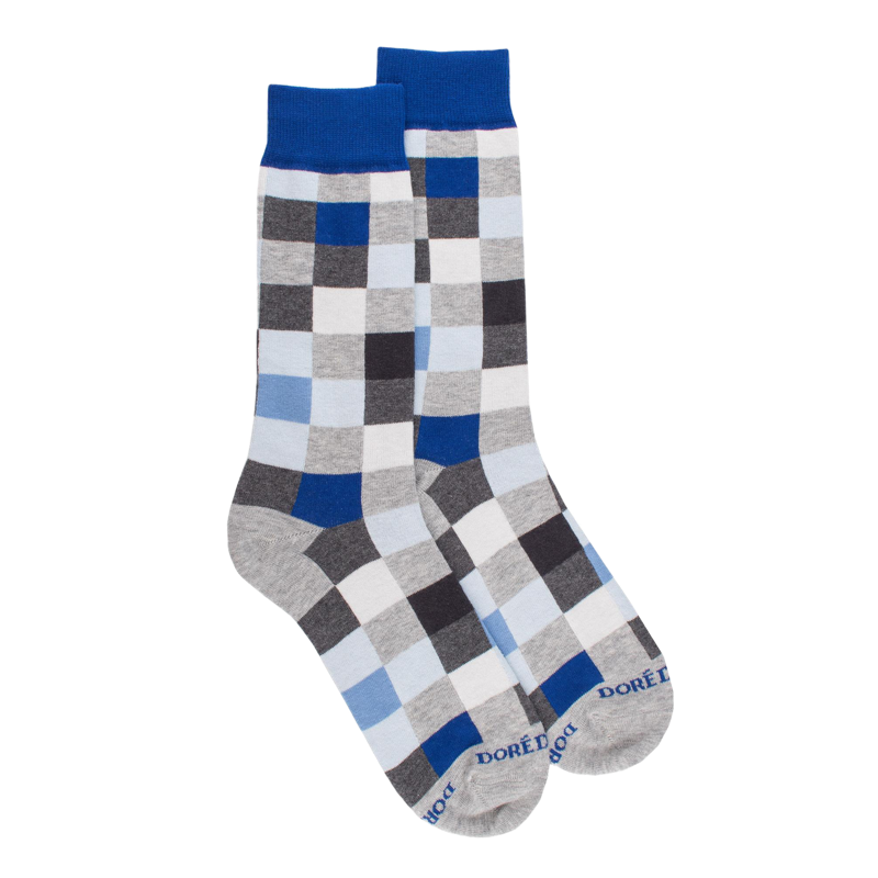 Men's checkered cotton socks - Grey Stone | Doré Doré