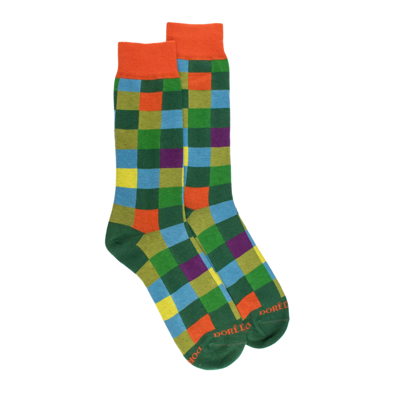 Men's checkered cotton socks - Green | Doré Doré