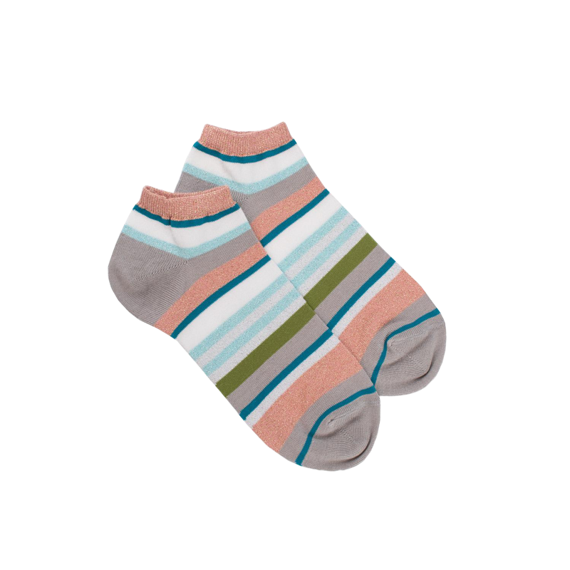 Women's glitter cotton sneaker socks with stripes - Grey Metal | Doré Doré