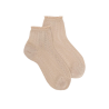 Women's openwork cotton lisle ankle socks with glitter contrast cuff - Beige Grege