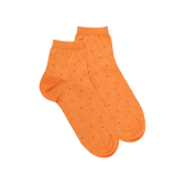 Women's cotton lisle ankle socks with multicolor polka dot pattern - Orange Citrus | Doré Doré