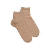 Women's cotton lisle ankle socks with multicolor polka dot pattern - Beige Sand | Doré Doré