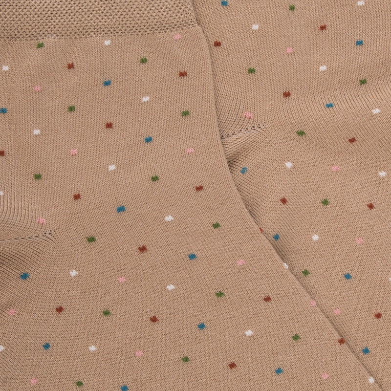 Women's cotton lisle ankle socks with multicolor polka dot pattern - Beige Sand | Doré Doré