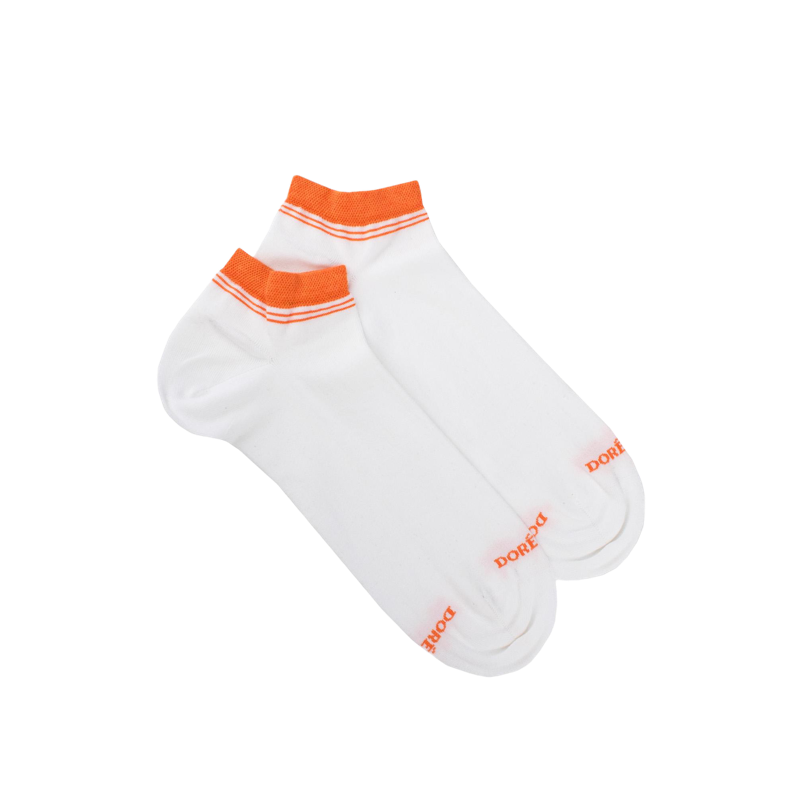 Women's short socks in plain cotton with contrasting cuff - White | Doré Doré