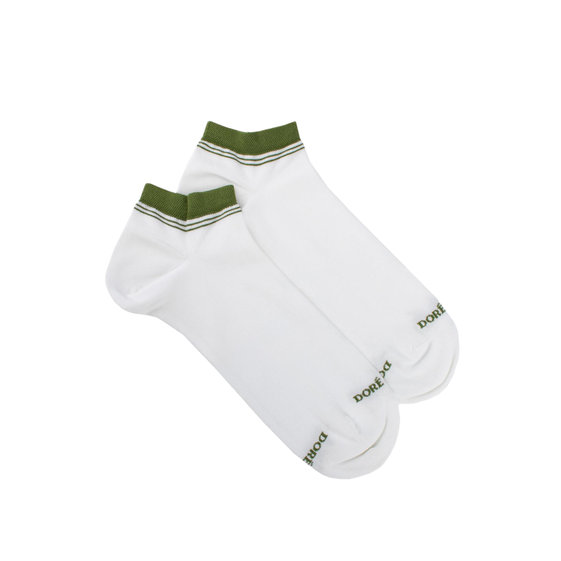 Women's short socks in plain cotton with contrasting cuff - White | Doré Doré