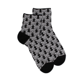 Women's short socks made of lisle with heart-shaped flower pattern and glitter effect - Black | Doré Doré