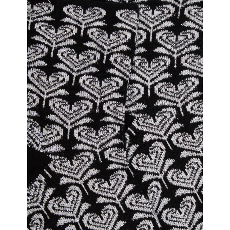 Women's short socks made of lisle with heart-shaped flower pattern and glitter effect - Black | Doré Doré