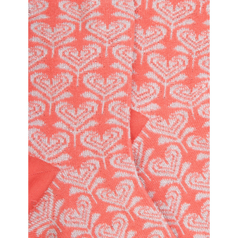 Women's short socks made of lisle with heart-shaped flower pattern and glitter effect - Salmon | Doré Doré