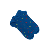 Men's short socks made of lisle patterned peppers - Blue Cosmos | Doré Doré