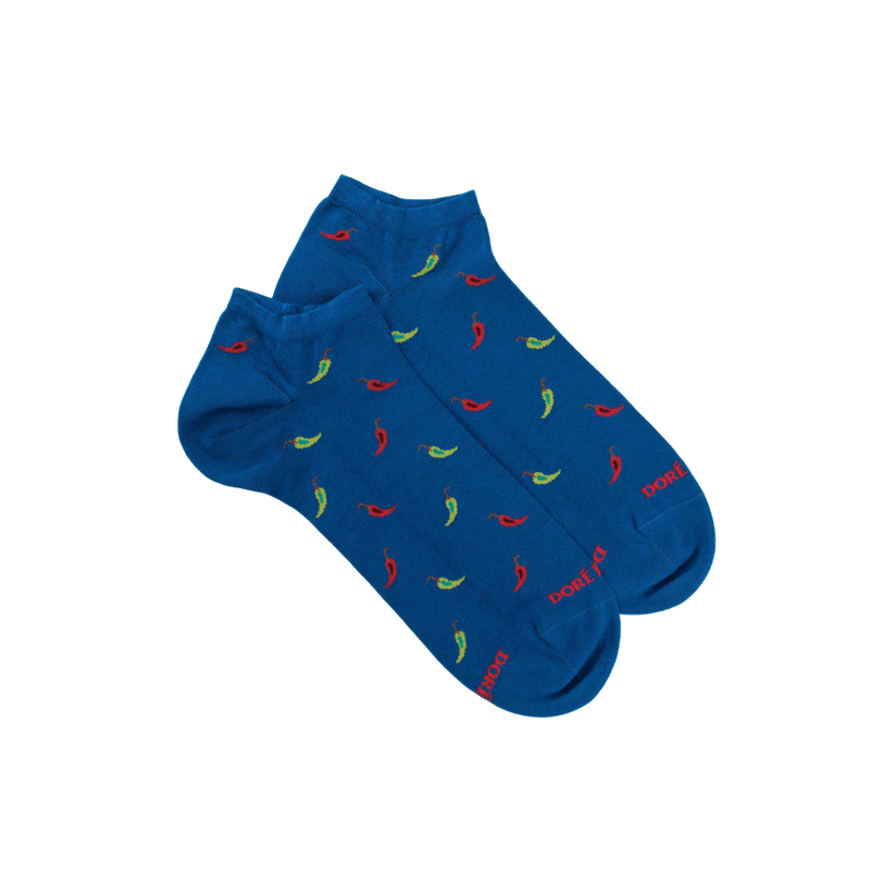 Men's short socks made of lisle patterned peppers - Blue Cosmos | Doré Doré