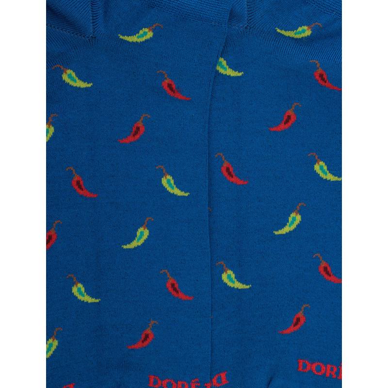 Men's short socks made of lisle patterned peppers - Blue Cosmos | Doré Doré