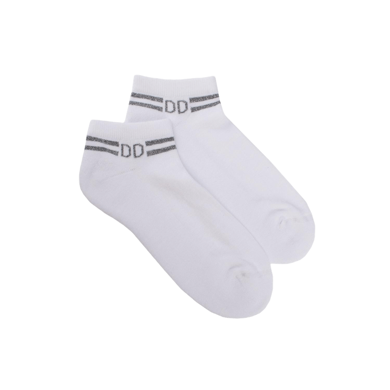 Women's short socks in plain cotton terry with stripes and glitter logo - White | Doré Doré