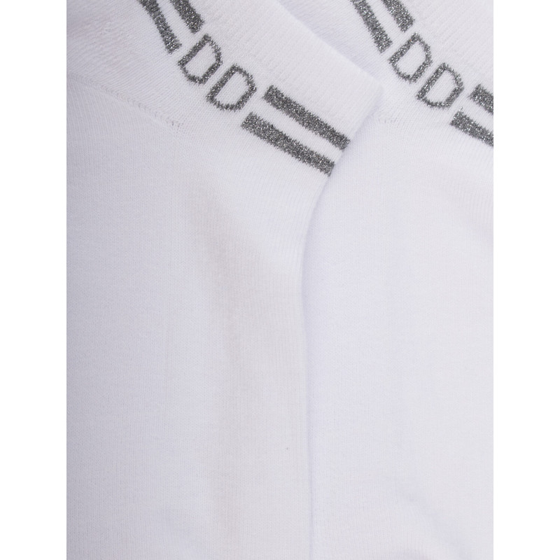 Women's short socks in plain cotton terry with stripes and glitter logo - White | Doré Doré