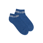 Women's short socks in plain cotton terry with stripes and glitter logo - Light Blue Jeans | Doré Doré